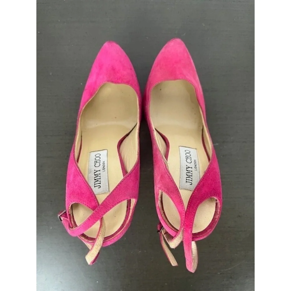 JIMMY CHOO Shoe Pink Tame Swarovski Crystal embellished Suede Pumps Heels 37.5/7